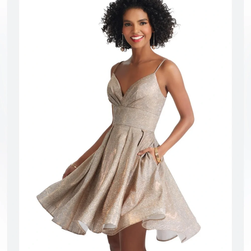SAU Anthropology Ivory Champagne Spaghetti Strap Dress - Picture 1 of 12